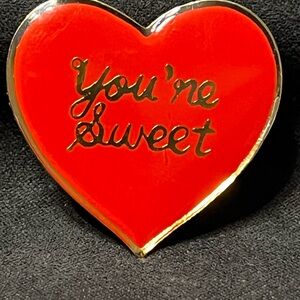 Vintage Heart Brooch Red Heart Pin with Gold Trim